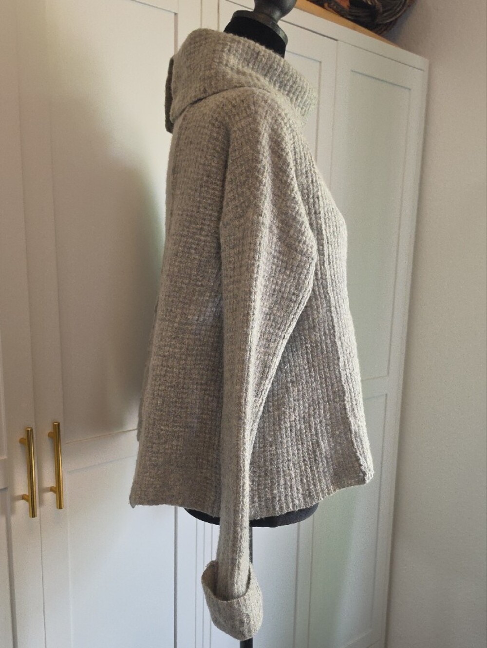 Free People Sidewinder 100% Wool Cowl Neck Waffle Knit Sweater Heather Grey S - Picture 4 of 8
